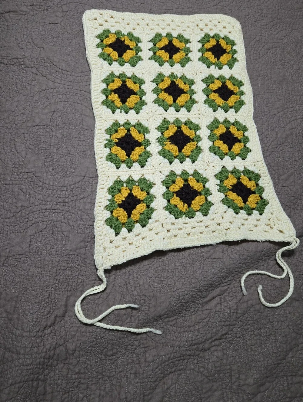 Vintage Granny Square Crochet Pillow Cover, floral sunflower, cover only